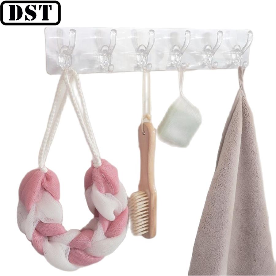 Móc treo dán tường nhà tắm, nhà bếp 6 móc cố định, Móc Treo Quần Áo Phòng Tắm 6 chấu Dính Tường Không Cần Khoan Đục