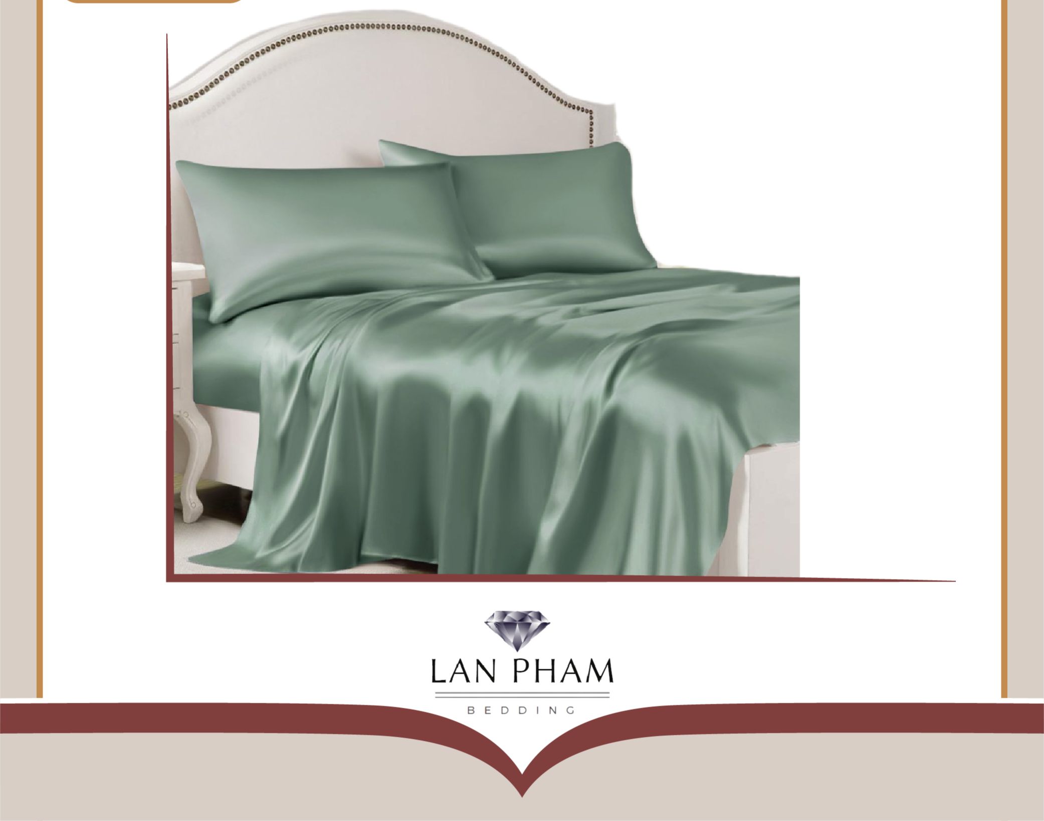 ( Lụa Loại 1) Ga - Drap Giường Lẻ Phi Lụa Lan Pham Bedding - Màu Xanh Matcha