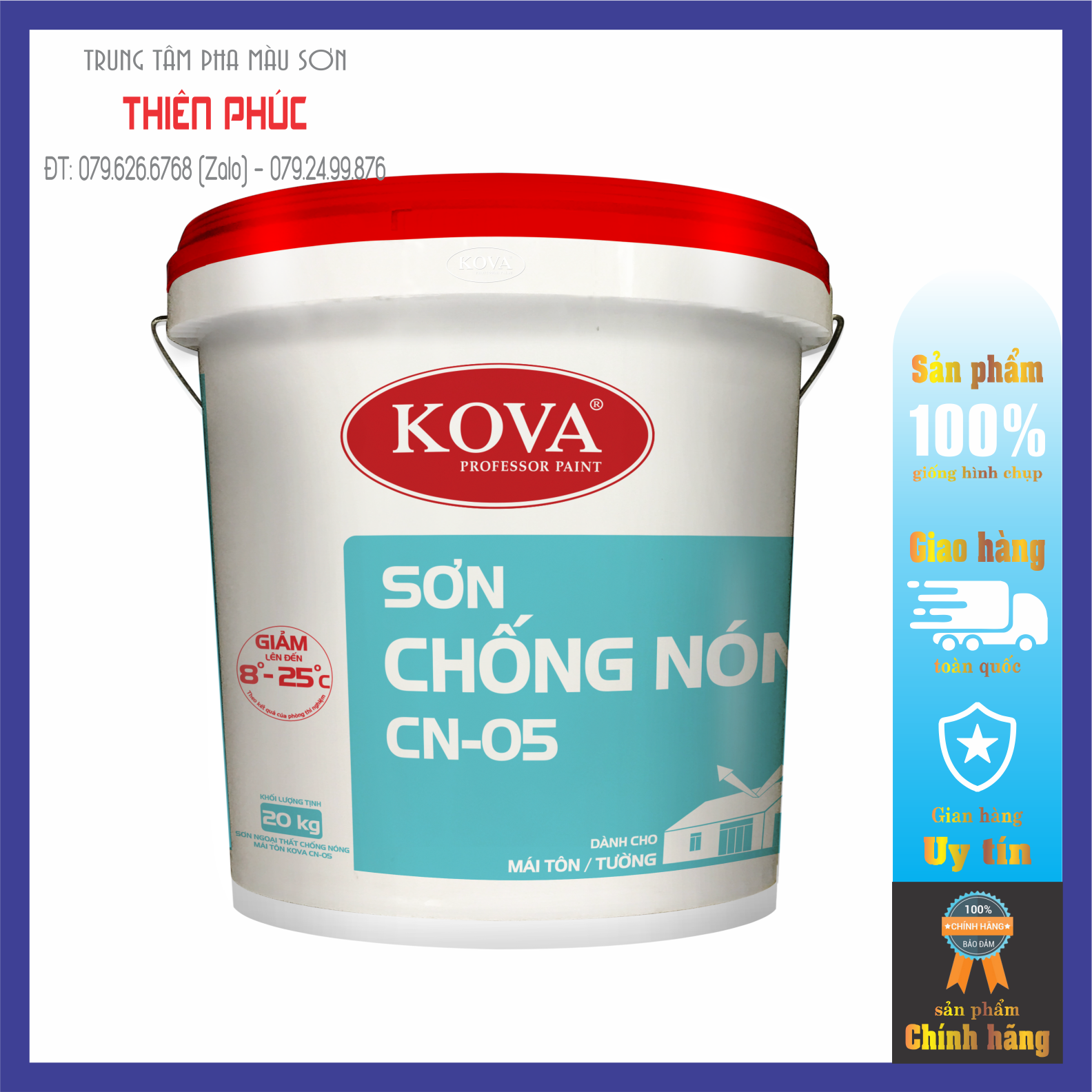 Sơn chống nóng KOVA CN-05 Chính Hãng (5kg/20kg). Giảm nhiệt độ bề mặt mái tôn, tườn nhà làm mát ngôi nhà bạn