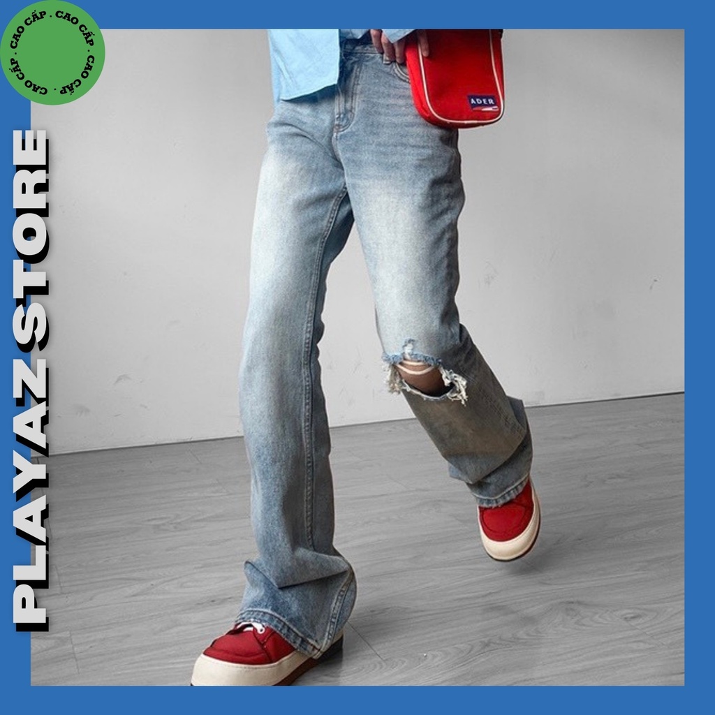 Quần Jeans Ống Loe Rách Gối Playaz