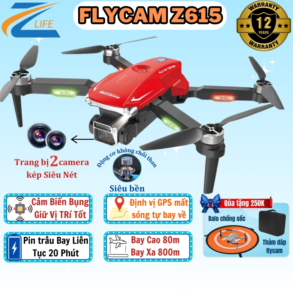 Drone Z615 không chổi than, máy bay flycam điều khiển từ xa camera, drone mini giá rẻ chống va chạm