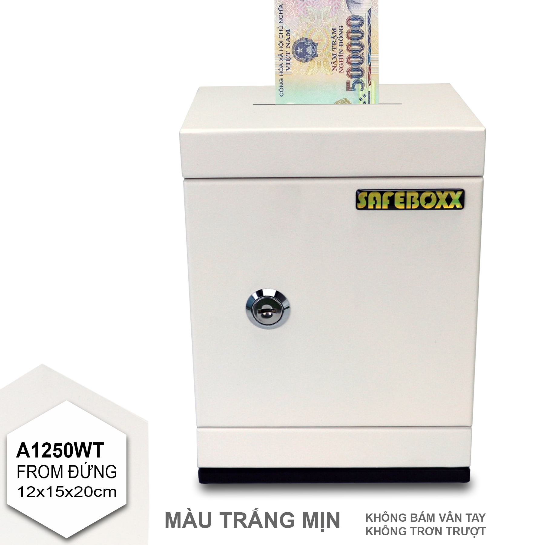 Két sắt mini, Tủ đựng tiền tiết kiệm Full kim loại Size12x15x20cm Trọng Lượng 1.3kg Màu Trắng Mịn