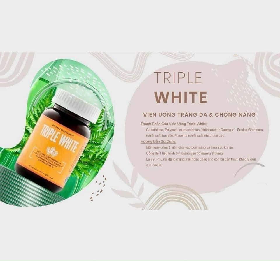 Viên uống triple white - viên uống glutathion 1200mg trắng da, mờ nám, giảm thâm hộp 50 viên