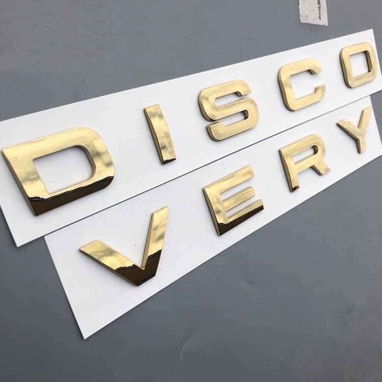 Tem logo chữ nổi 3d trang trí xe ô tô discovery vàng