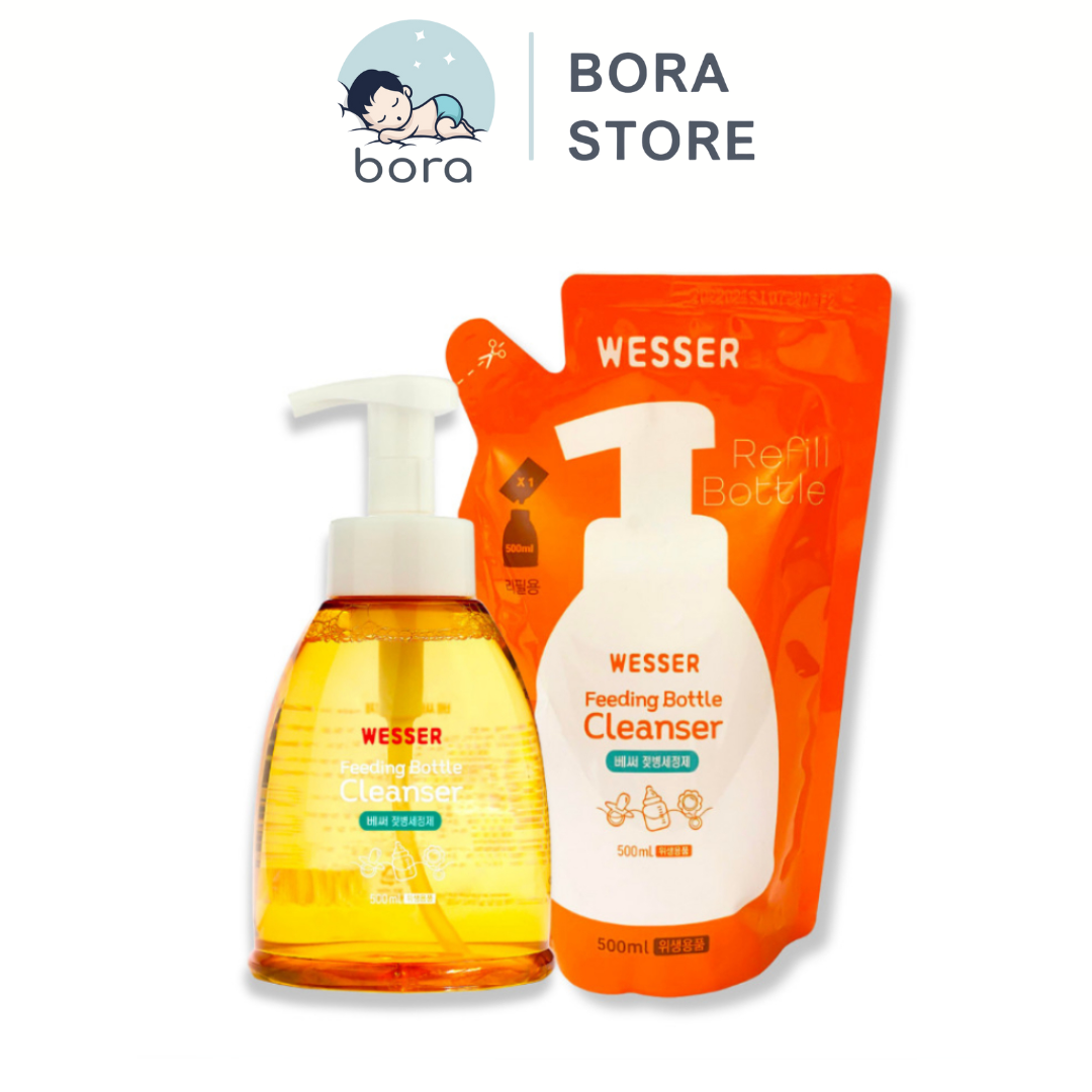 Nước rửa bình sữa Wesser mẫu mới Hàn Quốc, chai 500ml, túi 500ml