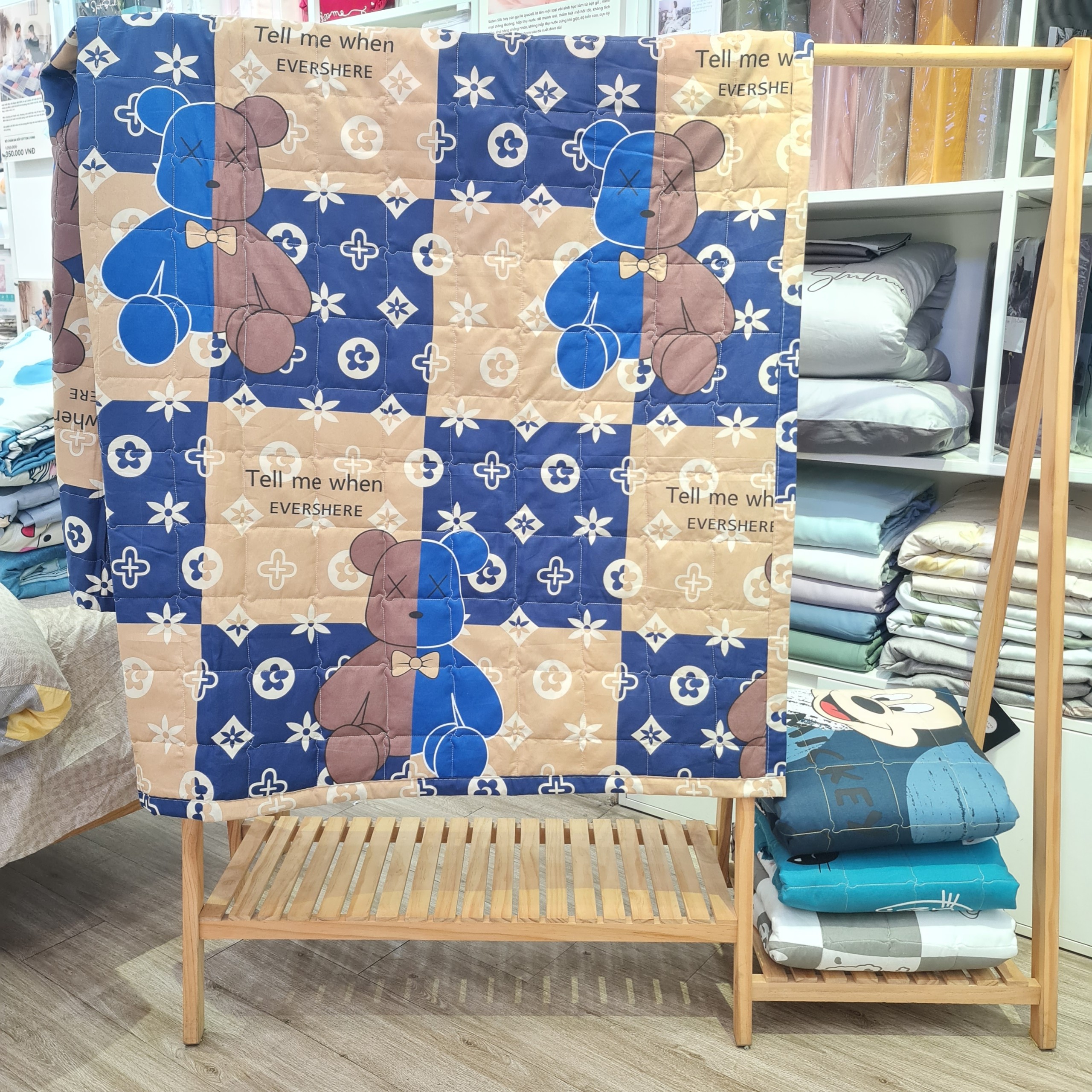 Chăn trần hè cotton poly, chăn trần bông mỏng đắp thu hè họa tiết đa dạng