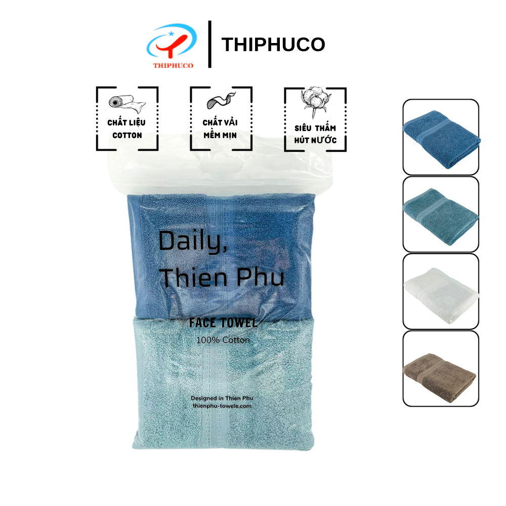 COMBO 2 Khăn tắm cotton cao cấp THIPHUCO 60x120 XL394, khăn cotton cỡ lớn, khăn tắm to, khăn tắm toàn thân, khăn cotton siêu thấm hút nước mềm mại