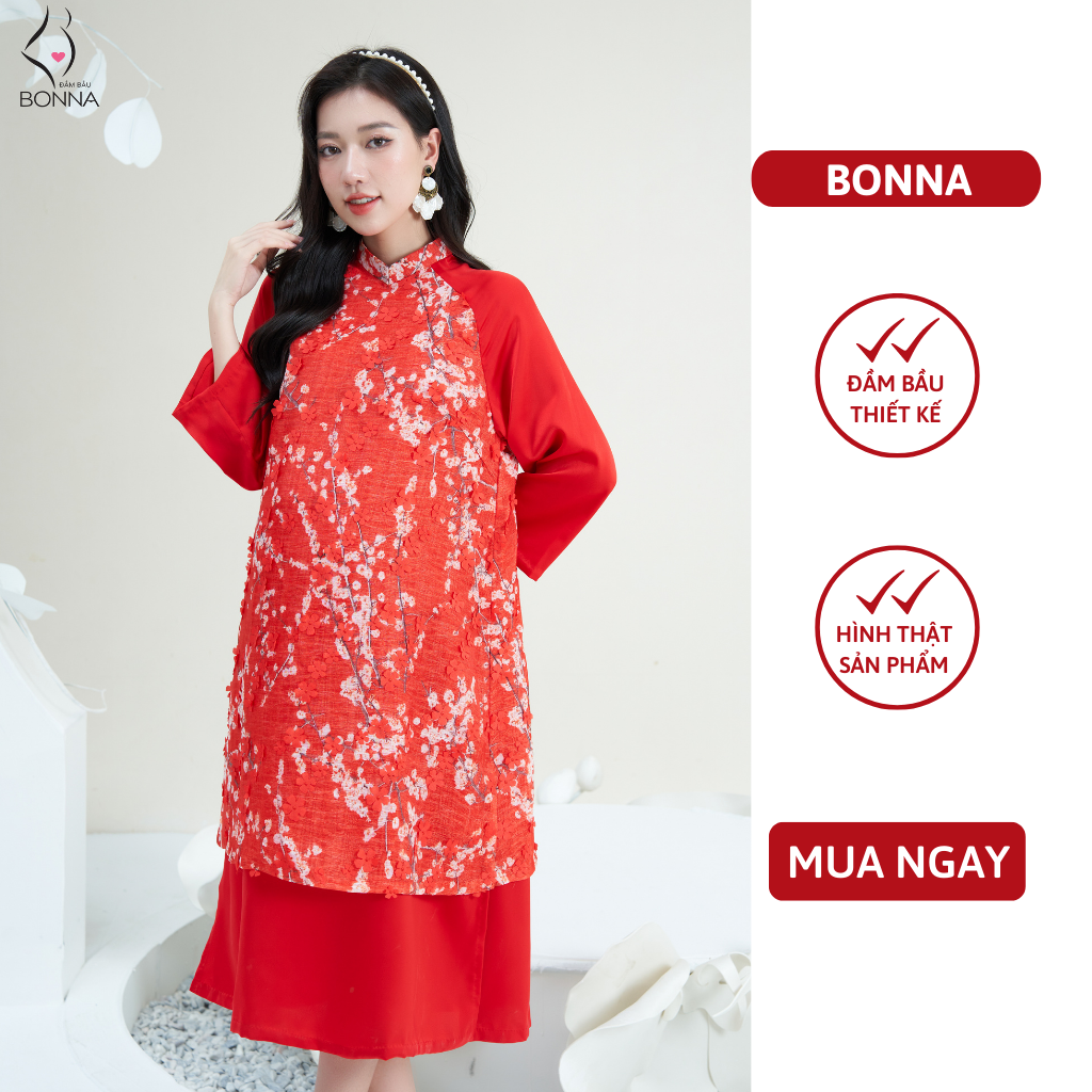 Váy cách tân BONNA chất vải hoa nổi lót lụa cao cấp, dáng cách tân hiện đại, sang trọng, nữ tính VS266