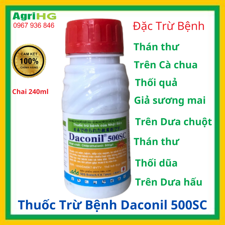 Thuốc trừ bệnh Daconil 500SC -240ml - Chlorothalonil 500g/l , thuốc trừ nấm bệnh phổ rộng, trị nhiều loại nấm bệnh trên nhiều loại cây trồng AgriHG
