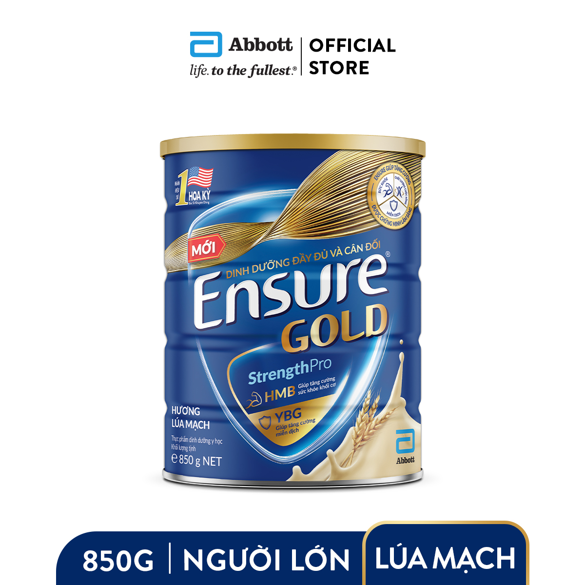 Sữa bột Ensure Gold Abbott lúa mạch 850g date 2024
