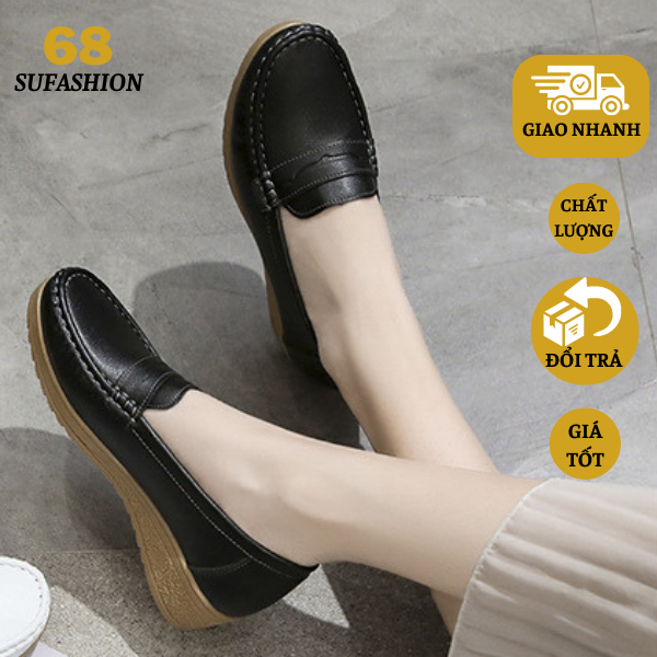 Giày Lười Nữ Đế Độn Da Mềm Êm Chân Thoáng Khí Phong Cách Thời Trang Hàn Quốc Cá Tính Đi Làm Đi Chơi