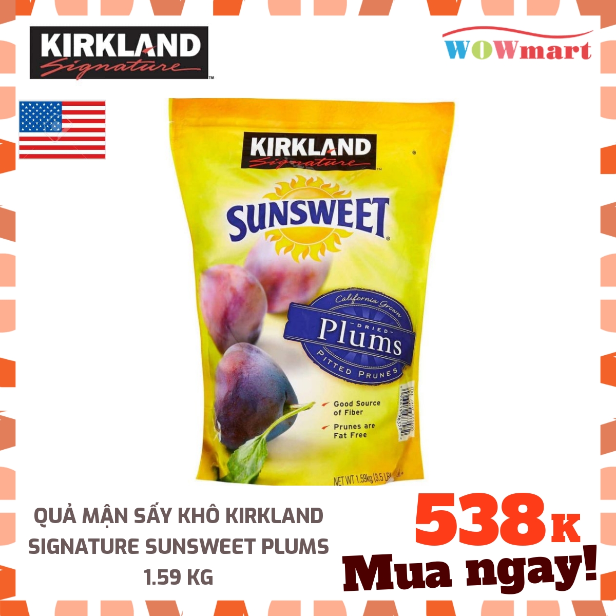 Quả mận sấy khô Kirkland Signature Sunsweet Plums 1.59 kg