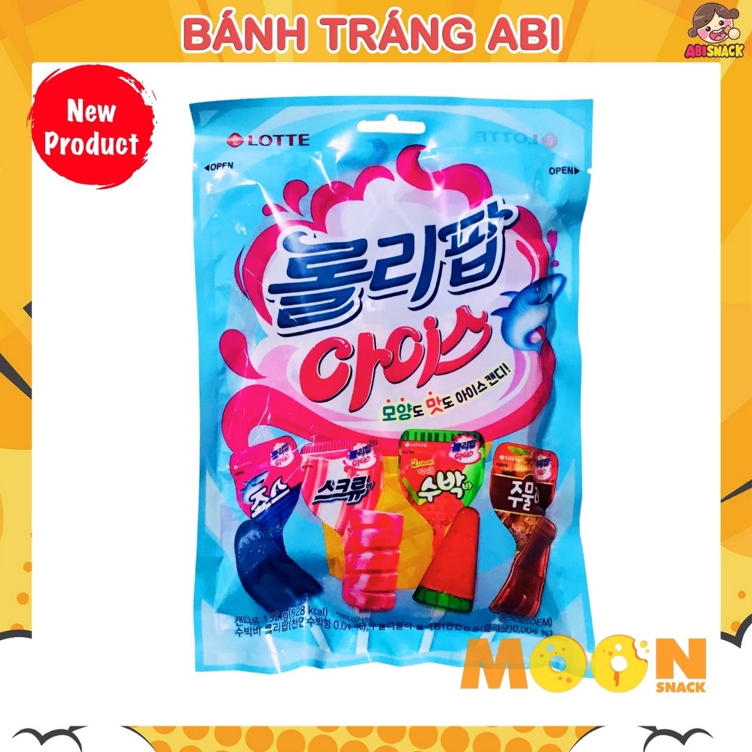 KẸO MÚT CỨNG ICE LOLLIPOP HÌNH QUE KEM HÃNG LOTTE HÀN QUỐC GÓI 132g HỦ 660G