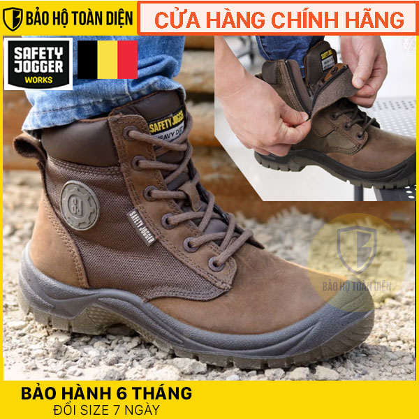 Giày bảo hộ có dây kéo Safety Jogger Rush _ Giày da thật, có khóa kéo hông giúp cởi giày nhanh siêu tiện lợi | Giày công trường chống đinh, chống trượt, chống nước