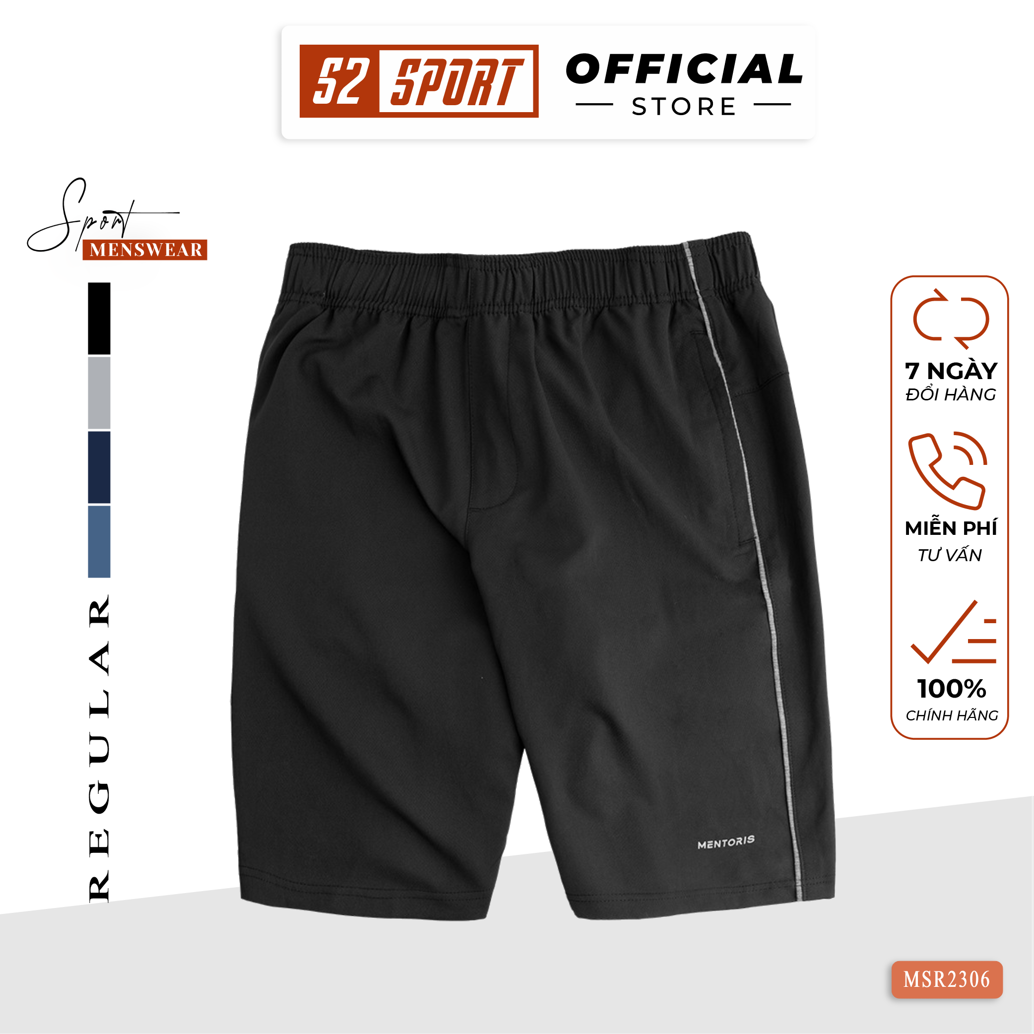 Quần short nam thể thao S2 SPORT MSR2306 cao cấp ống rộng vải gió xước cạp chun phối dây chống nhăn chống tụt vận động thoải mái