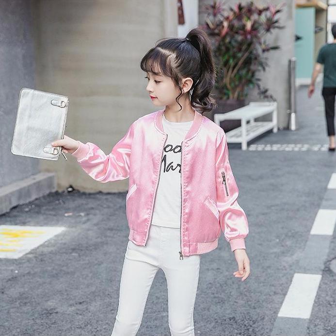 Áo khoác bomber dây kéo vải dù sành điệu cho bé gái
