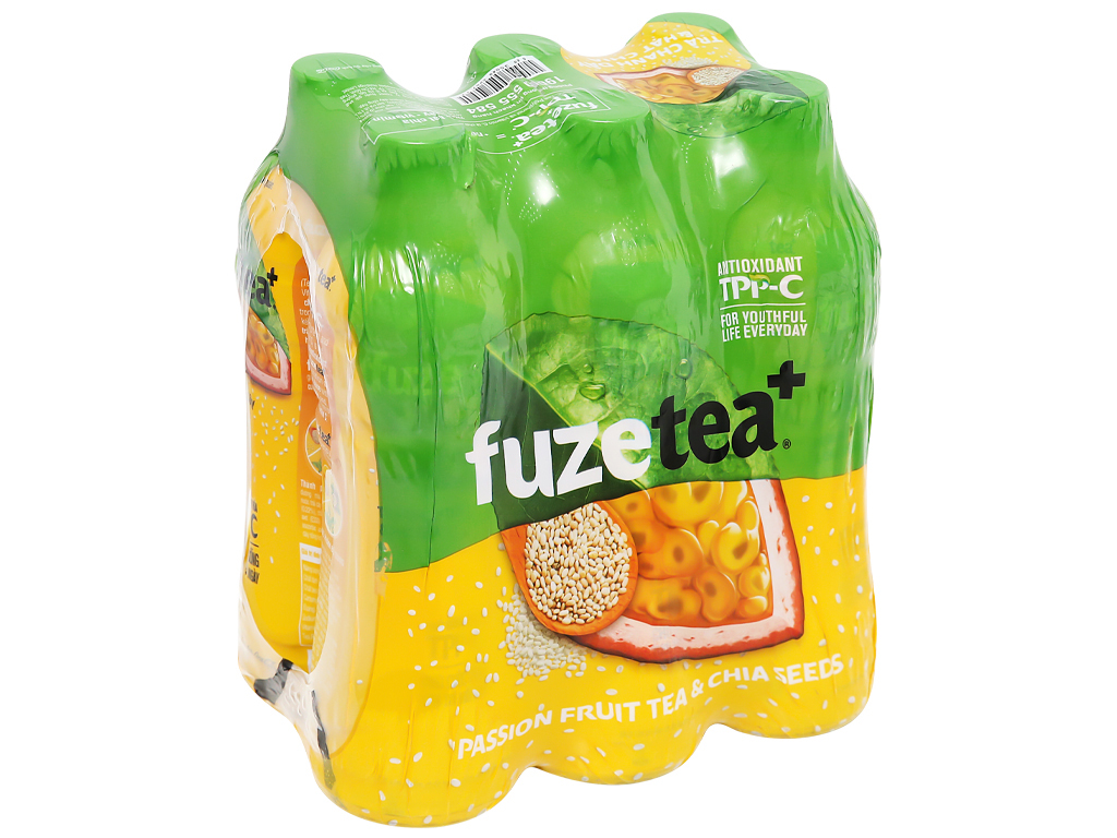 6 chai trà chanh dây và hạt chia Fuze Tea 450ml