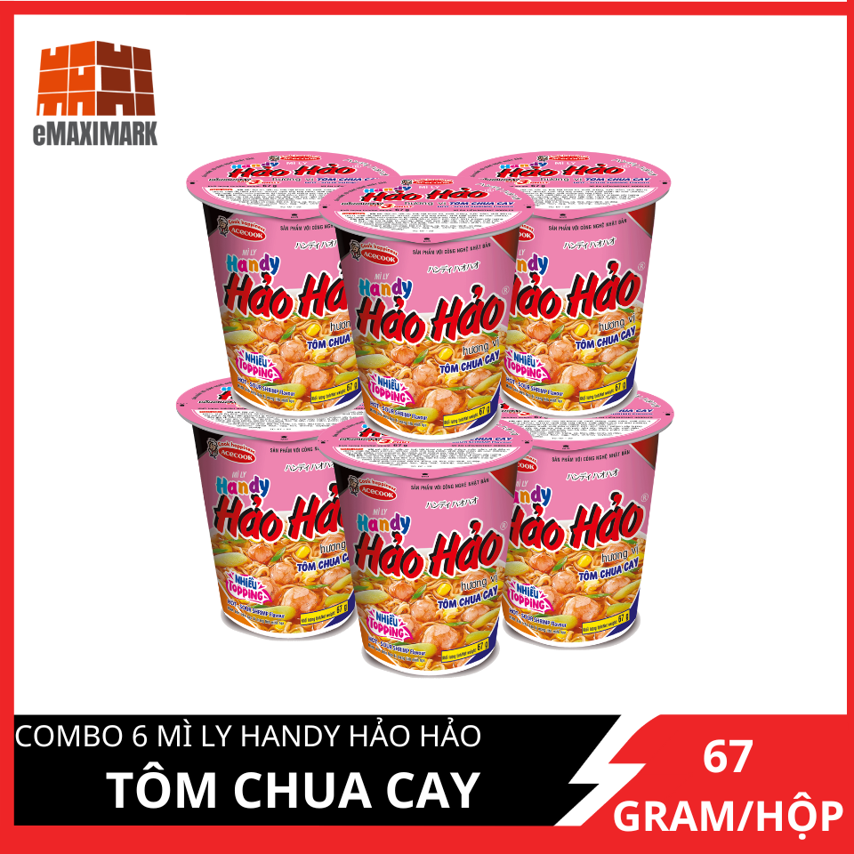 Combo 6 mỳ ly handy hảo hảo vị tôm chua cay hộp 67g