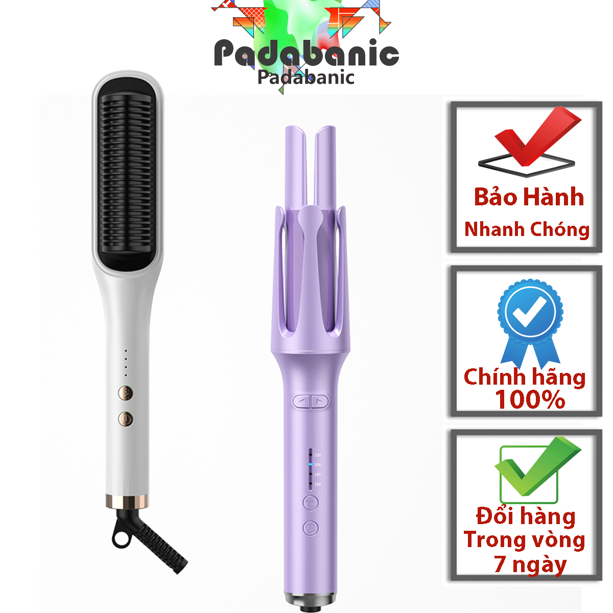 Lược điện chải thẳng tóc padabanic 9687 tạo kiểu nhanh chóng và máy uốn xoăn tự động nóng nhanh tạo kiểu tóc dễ dàng