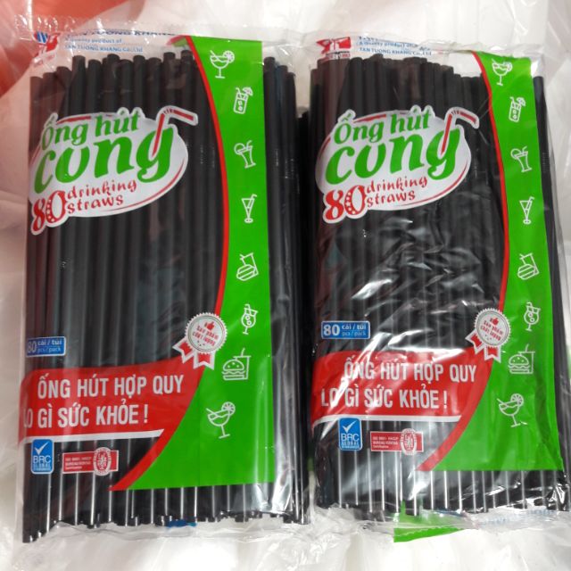 1 bịch ống hút cong đủ màu, ống hút cong màu đen, ống hút uống nước giá rẻ
