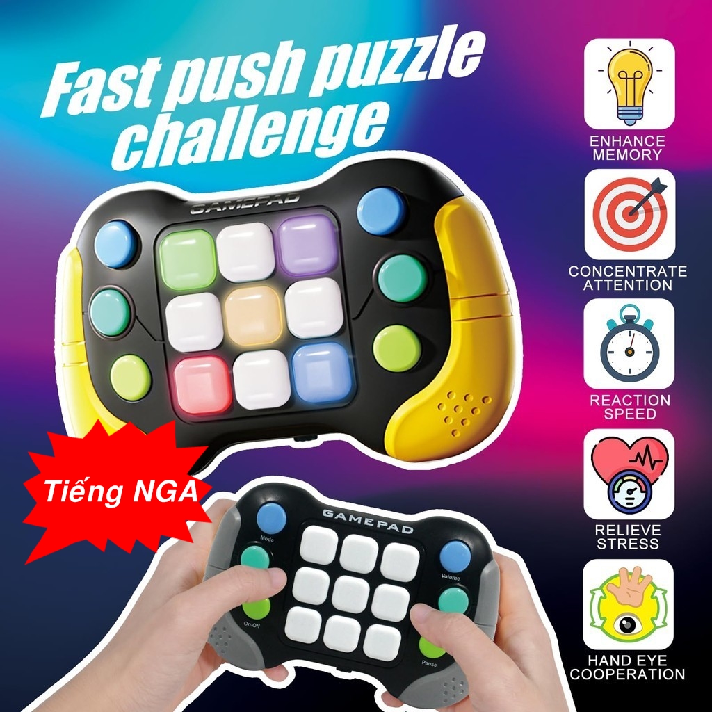 Thị trường NGA - Máy game đồ chơi trẻ em & người lớn GamePad 999 cấp độ - 4 chế độ Game - Đèn 6 màu RGBs (kèm theo pin)