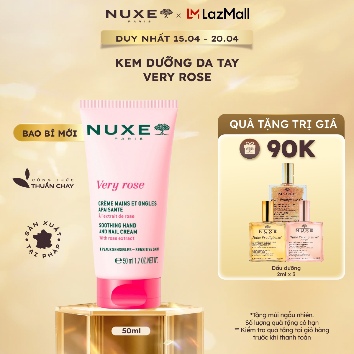 Kem Dưỡng Da Tay Và Móng Nuxe Very Rose Hand And Nail Cream 50ml