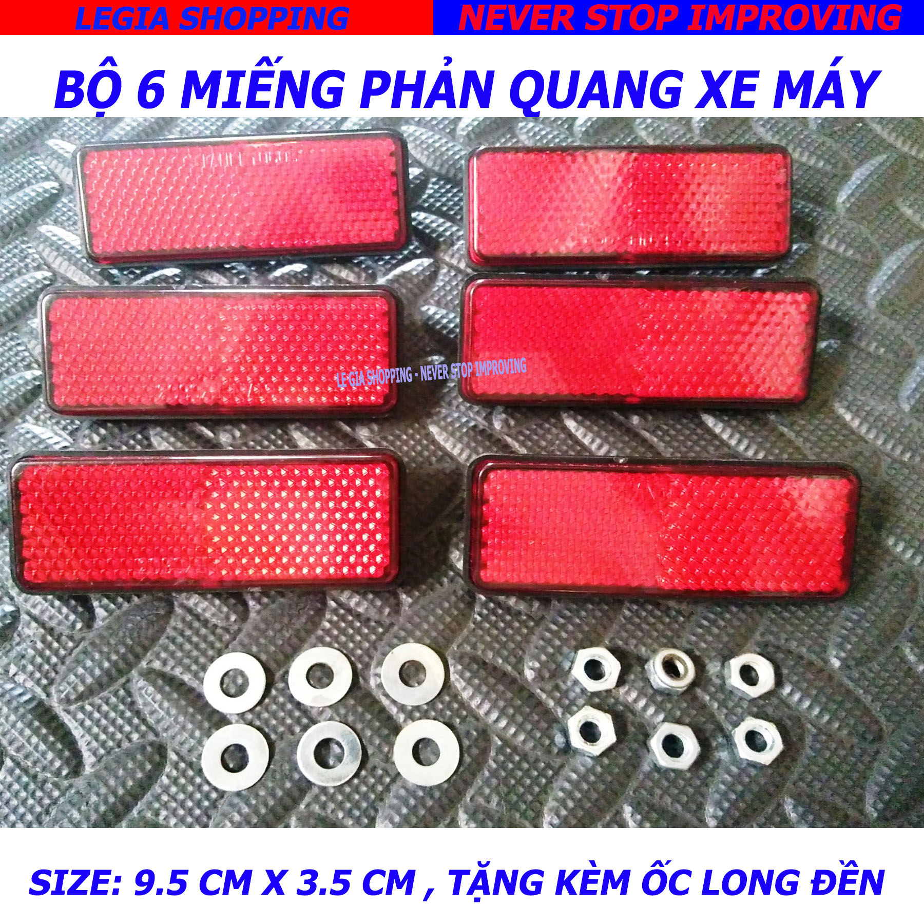 BỘ 6 MIẾNG PHẢN QUANG XE MÁY SIZE 9.5 X 3.5 CM