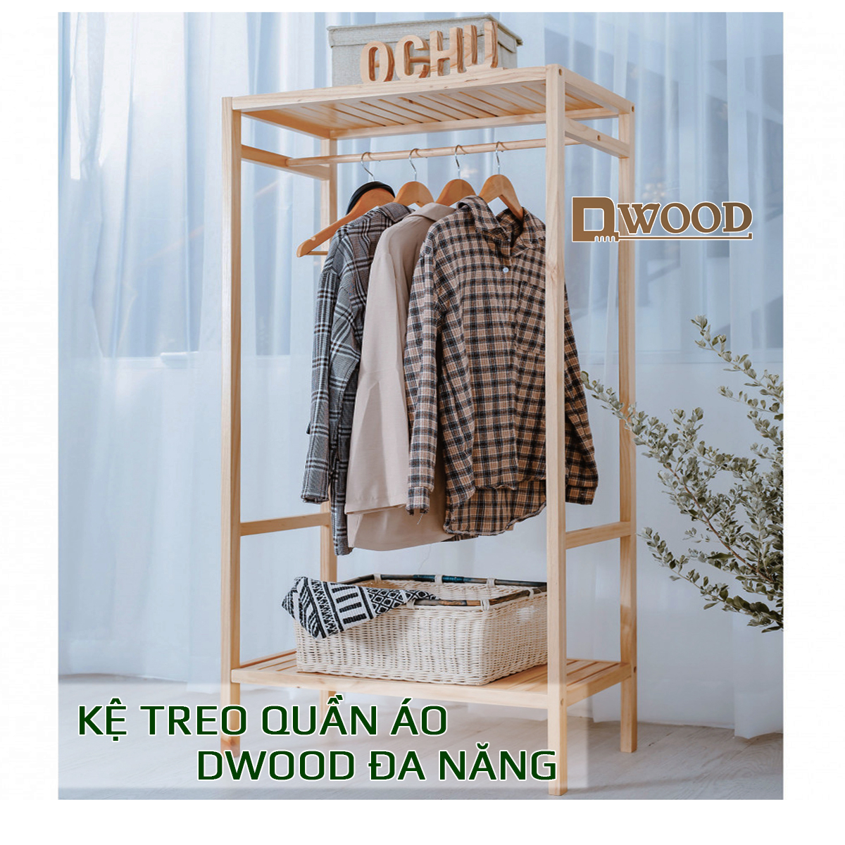 [HCM]Kệ Treo Quần Áo DWOOD Gỗ Thông Đa Năng Kệ Gỗ Thông Đựng Đồ Kiêm Treo Quần Áo- Shelf Hanger