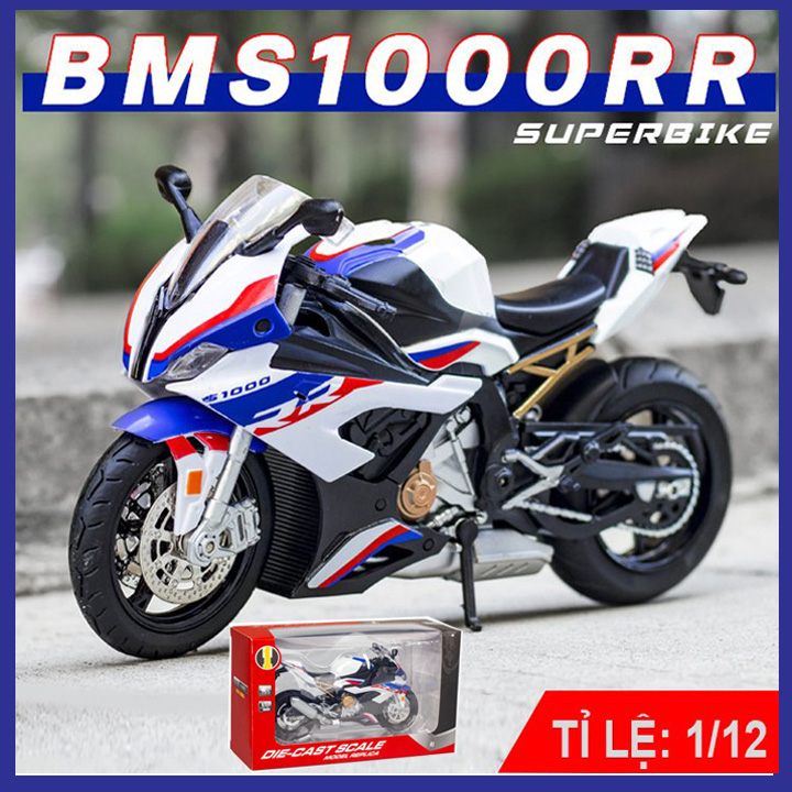 Mô hình xe moto Bmw s1000rr 2020 phiên bản mới có đèn và âm thanh tỉ lệ 1:12 full box