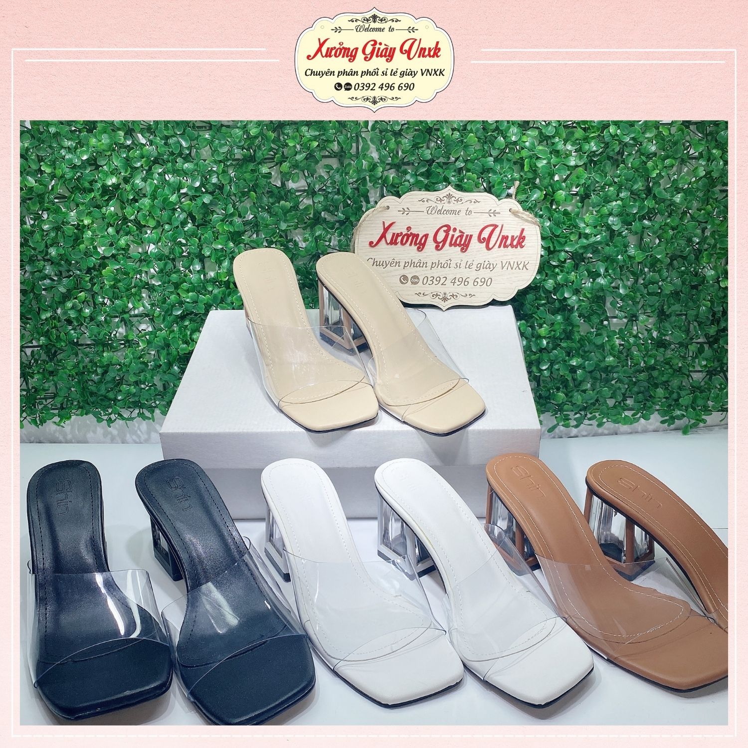 Guốc cao gót nữ 7 phân quai trong Thiên Hương xưởng giày VNXK BP8E60 Sandal Dép nữ 7p cm đế vuông