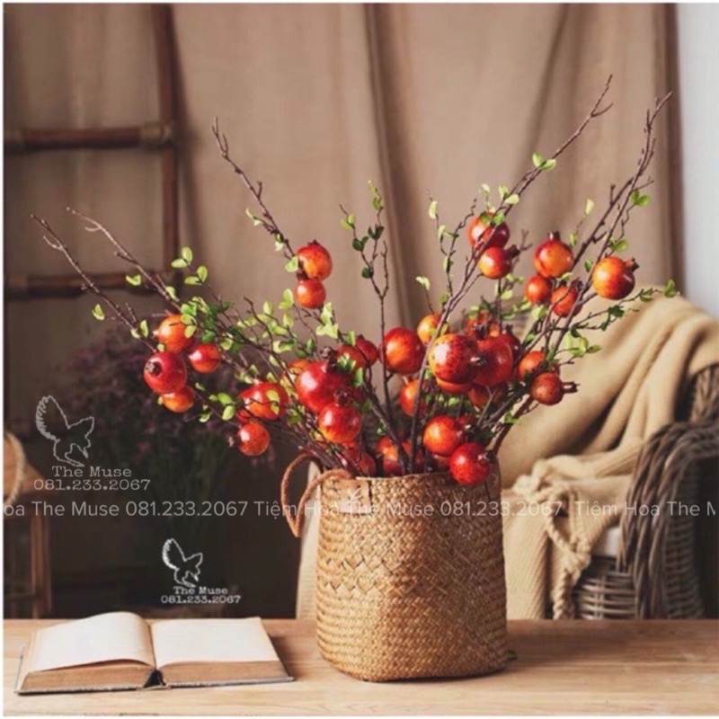 Cành lựu giả - mô phỏng quả thạch lựu - decor trang trí nhà cửa - chất liệu cao cấp