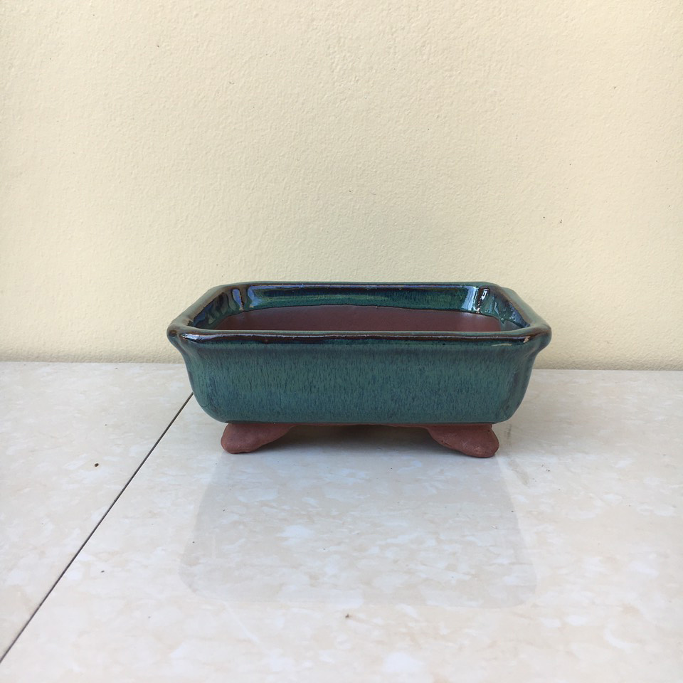 Chậu bonsai Chữ nhật bo mini Men hỏa biến gốm B&aacute;t tr&agrave;ng BM-09