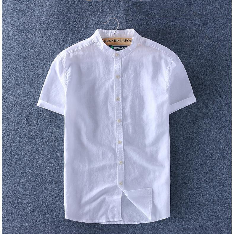 [HCM]Áo sơ mi đũi nam cổ tàu linen BONADO tay ngắn BD1310 - Trắng