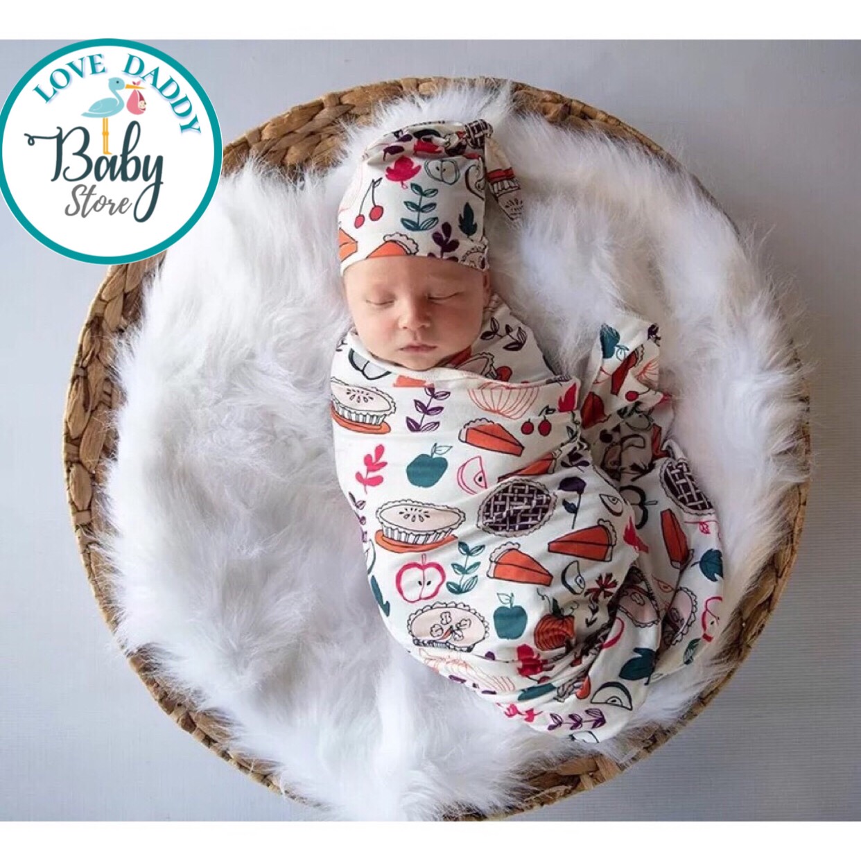 Quấn Chũn/ Khăn Quấn Cho Bé Sơ Sinh Kèm Mũ Phong Cách Bắc Âu 100% cotton, Thoáng Mát, Mềm Mại, Thấm Hút Mồ Hôi, 80x80cm