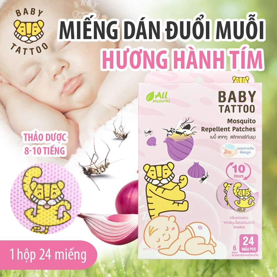 Miếng Dán Chống Muỗi, Côn Trùng Cho Trẻ Em Chiết Xuất Thiên Nhiên, Hương Thảo Dược Nhẹ Nhàng, Hộp 24 Miếng BABY TATTOO