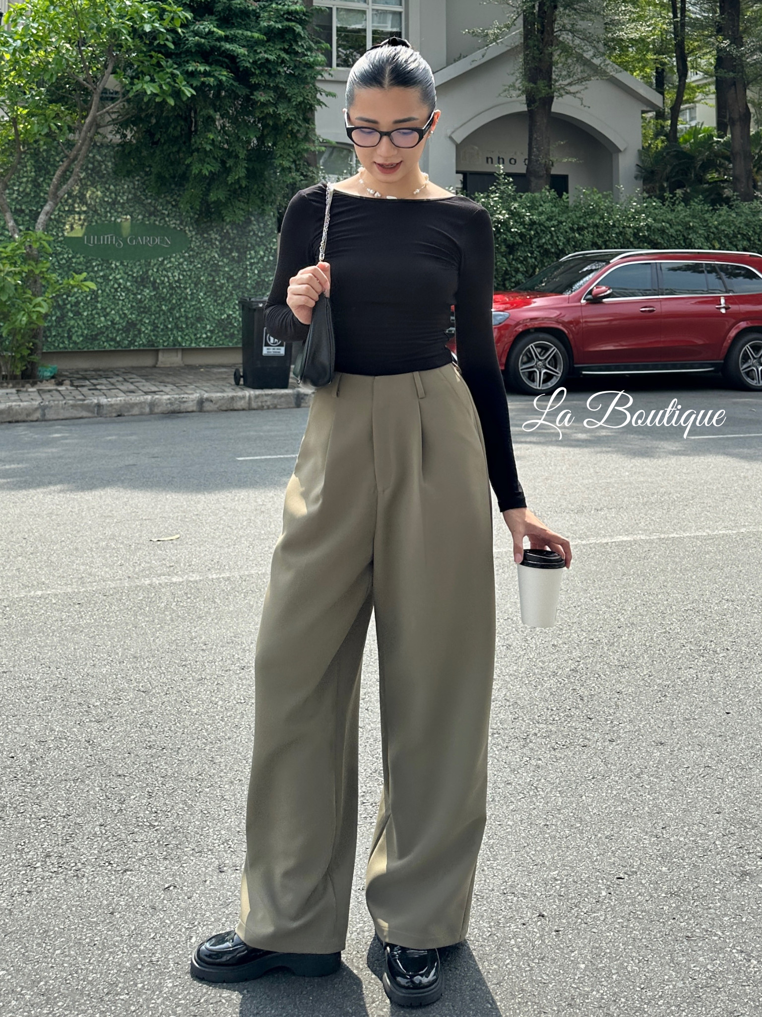 Quần tây cạp cao ống rộng La Boutique đơn giản thoải mái