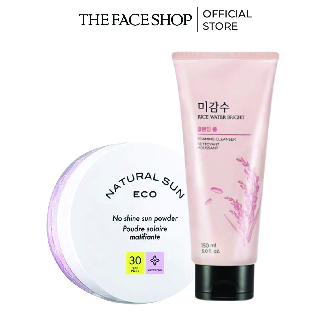 Combo phấn phủ dạng bột kiềm dầu thefaceshop +sữa rửa mặt sáng da thefaceshop 150ml