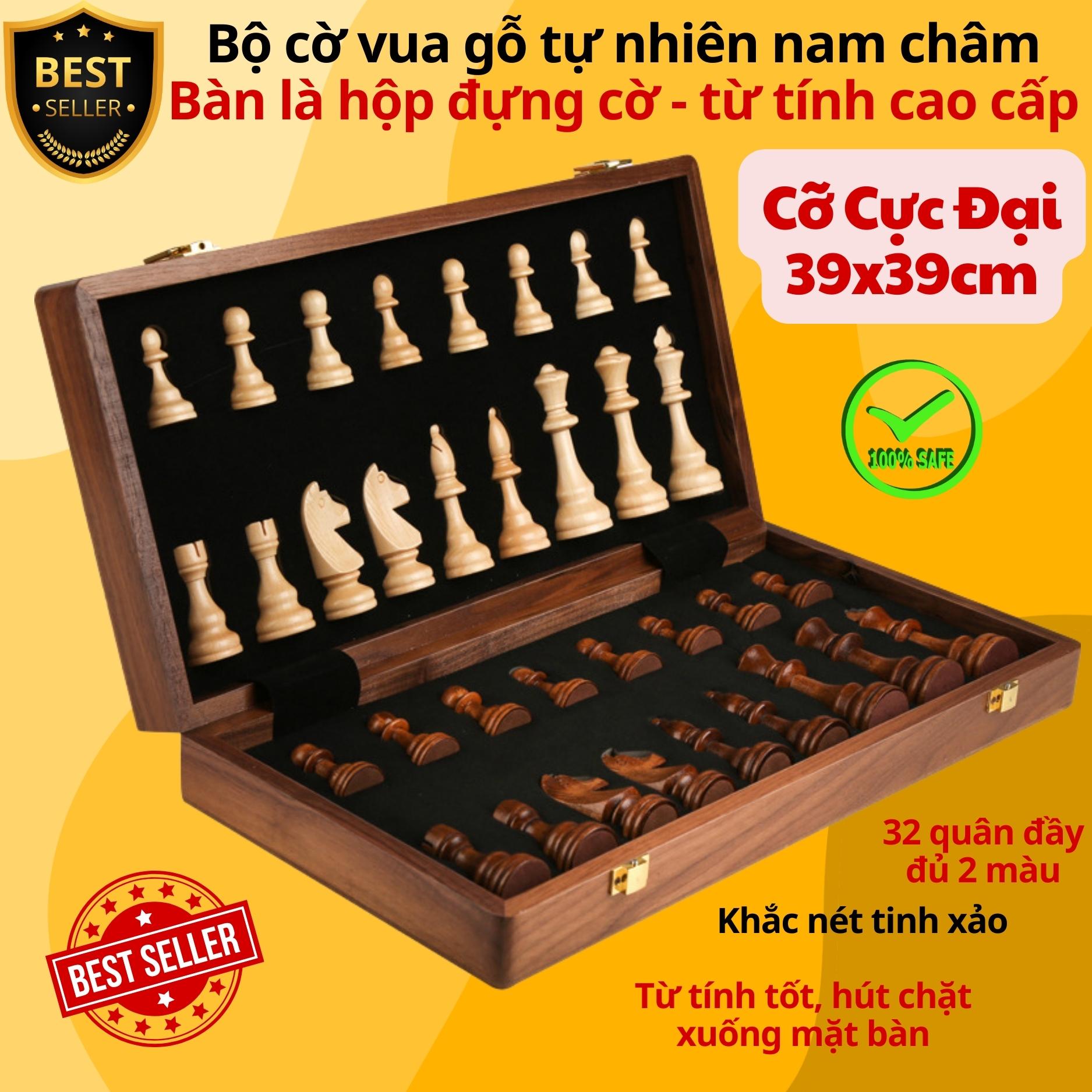 NHIỀU SIZE CHỌN LỰA Bộ Cờ vua gỗ nam châm cao cấp chất liệu gỗ thông tự nhiên Bộ cờ vua có bàn là hộp đựng kích thước 29cm 34cm 39cm chính hãng D Danido