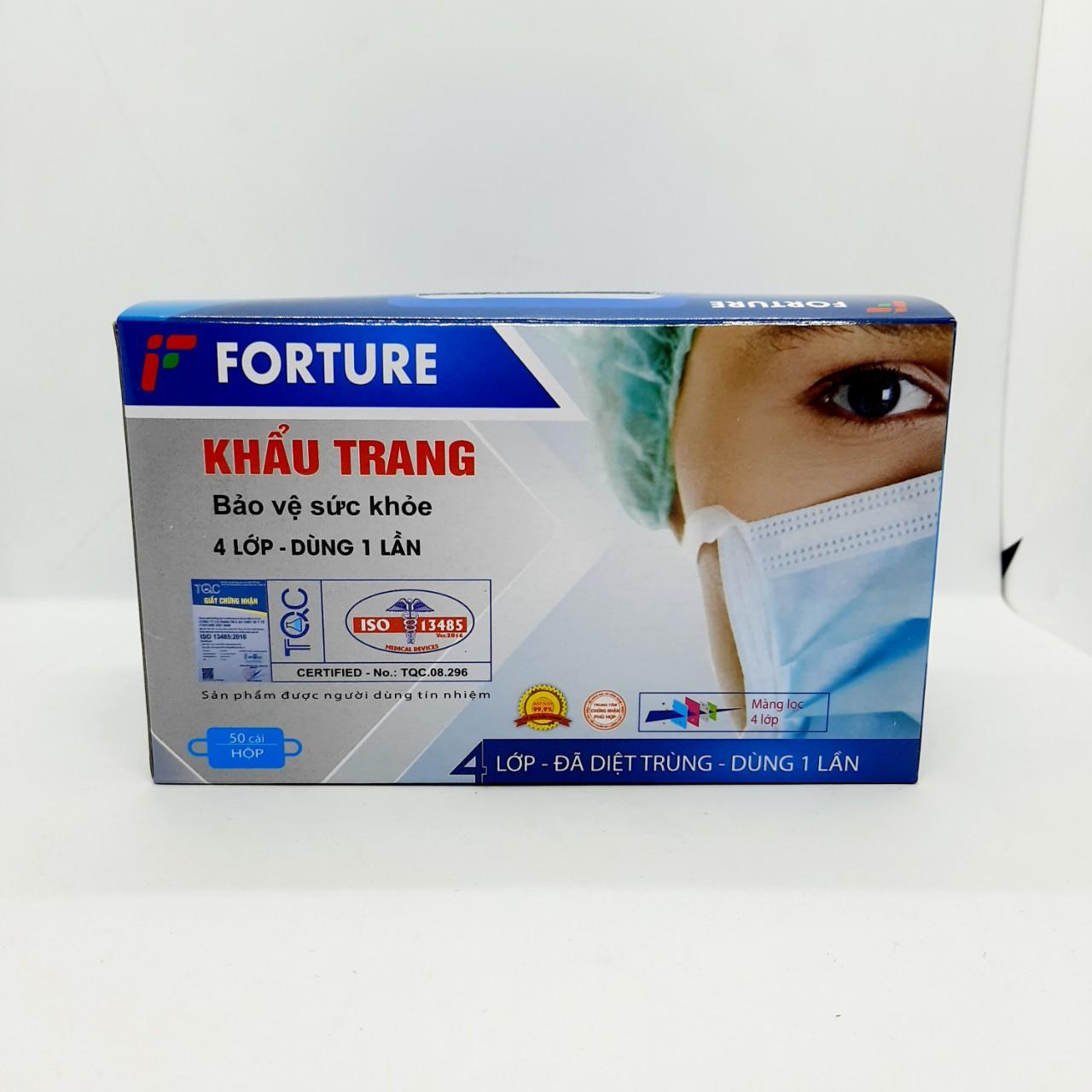 FORTURE màu xanh- Khẩu trang y tế 4 lớp hộp 50 cái 1k giá rẻ , khau trang y tế, khẩu trang vải