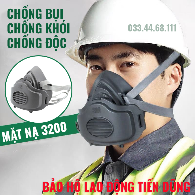 Mặt nạ phòng độc 3M 3200 kèm tấm lọc bụi mịn 3M 3701CN Chống bụi gỗ,sơn nhà xưởng ngăn mùi hiệu quả