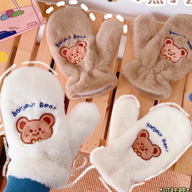 găng tay gấu dễ thương lót lông siêu ấm 02 ️Free ship️ bao tay mùa đông mit store