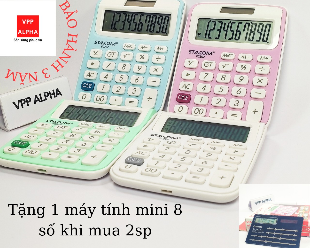 Máy tính mini bỏ túi 10 số Stacom các màu, BH 3 năm