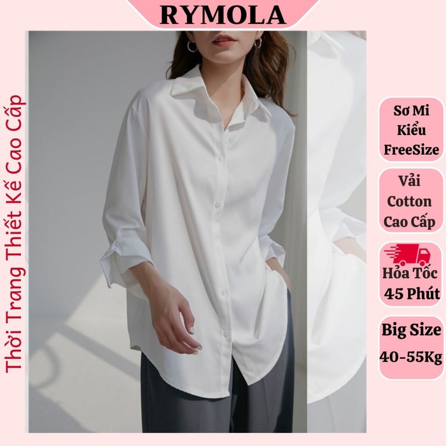 Áo sơ mi trắng nữ form rộng rymola, somi trắng trơn tay dài dáng rộng unisex, sơ mi trắng đi học phong cách hàn quốc