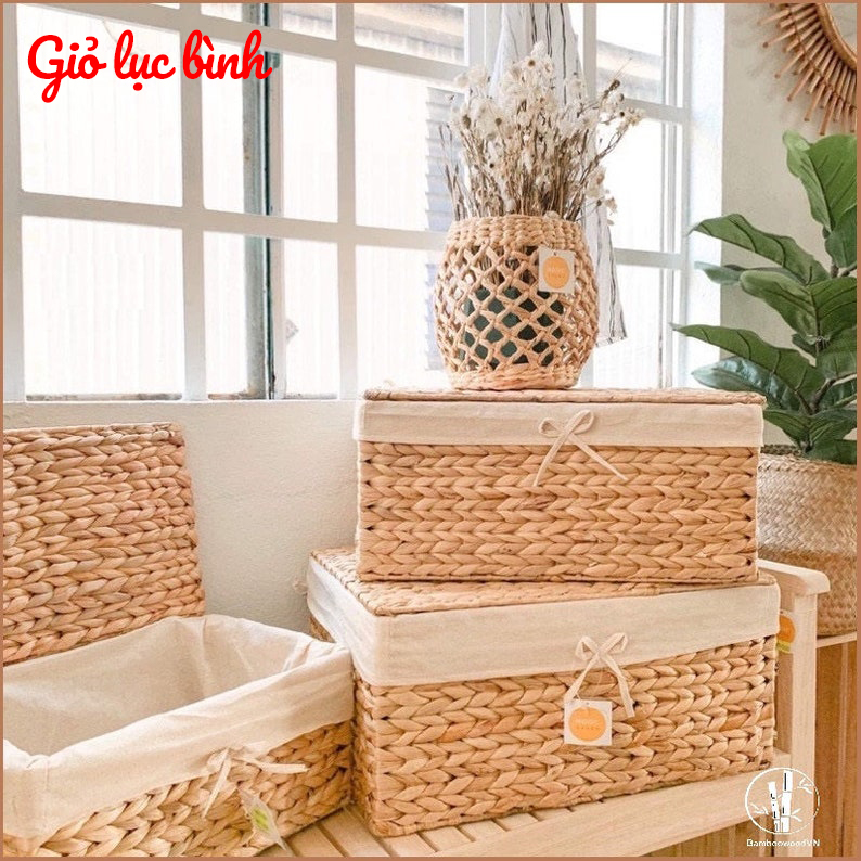 Giỏ lục bình đựng đồ greenhome - sọt đựng đồ chơi - hộp chứa đồ lục bình đan tay - đựng mỹ phẩm,sách,quần áo - hàng thủ công việt nam chất lượng cao - giỏ mây tre đan - giỏ bèo -giỏ đựng đồ