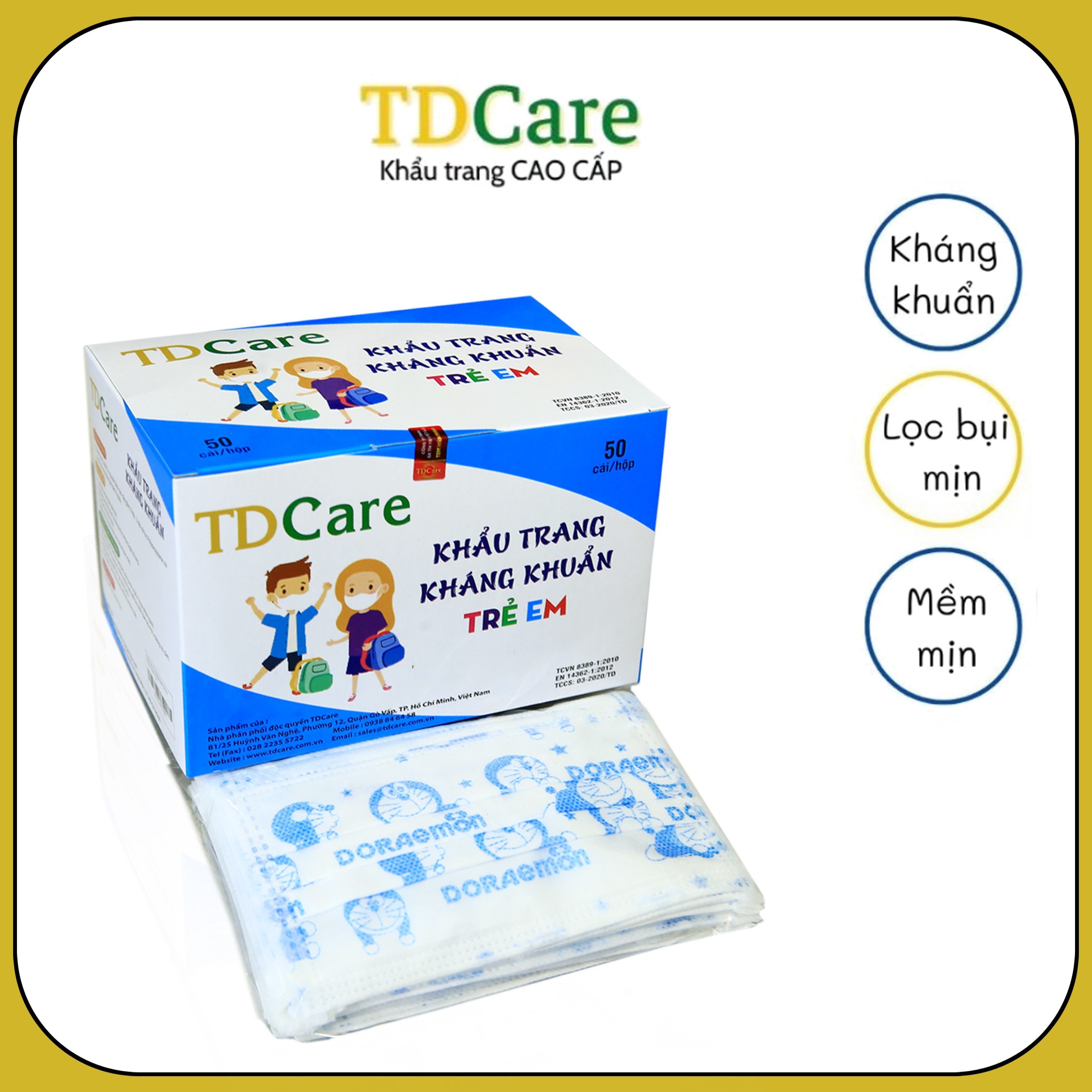 [HCM]Khẩu Trang Y Tế Kháng Khuẩn Trẻ Em TDCare-50 Cái/Hộp-Hàng Chính Hãng
