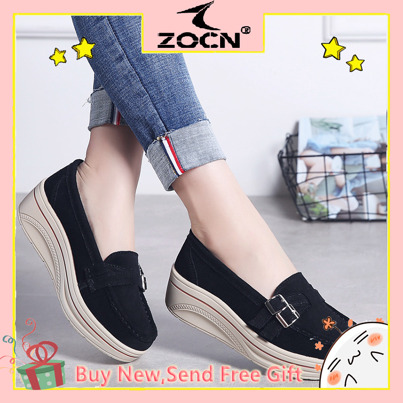 Giày Đế Xuồng Nữ ZOCN Shose Giày Lười Da Cao Gót Thời Trang Máy LắC Sàn Thoải Mái Giày Cỡ Lớn 35-42