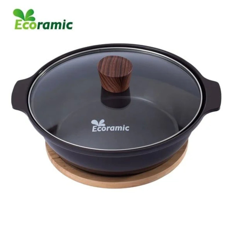 Ecoramic Bling 20Cm/24Cm Thick Cast Aluminum Fish Stew Pot with Wooden Base - Korean Standard, 12-Month Warranty