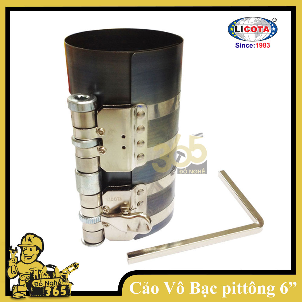 Cảo vô bạc piston 6" (150mm) Licota, đường kính mở rộng: 90 – 175mm được chế tạo bằng lá thép cao cấp; chịu lực và có độ đàn hồi cao, nén vòng bạc của piston để lắp piston vào máy xe