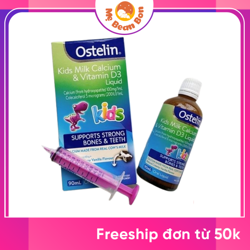 CANXI và vitamin D3 Khủng Long Dạng Nước Ostelin Kids Milk Calcium và Vitamin D3 liquid 90ml của úc cho bé từ 7 tháng