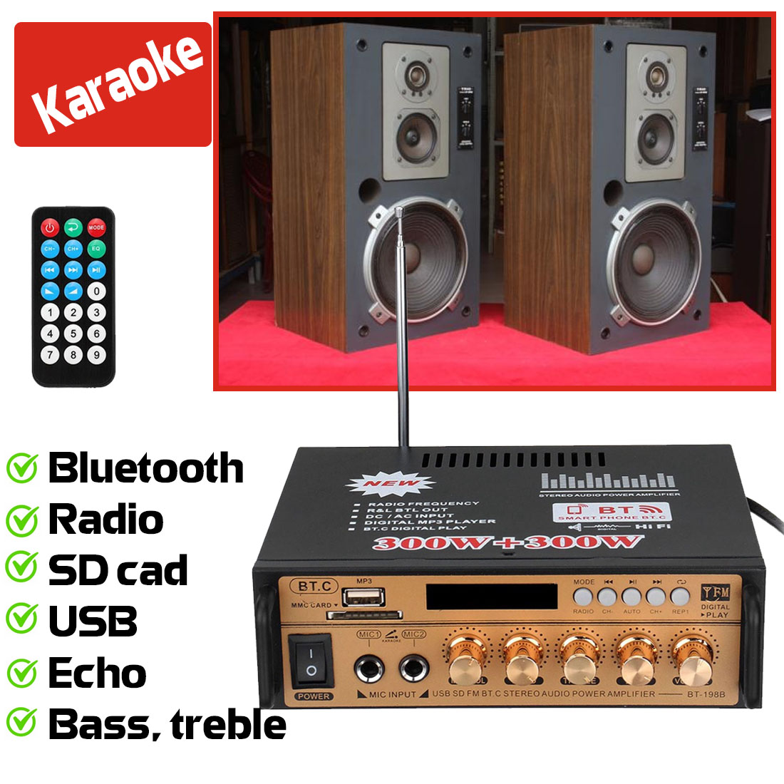 Ampli karaoke 16 sò lớn, amply bluetooth nghe nhạc gia đình sân khấu hội trường atannoii pro - 9800d tích hợp equalizer - tặng dây av